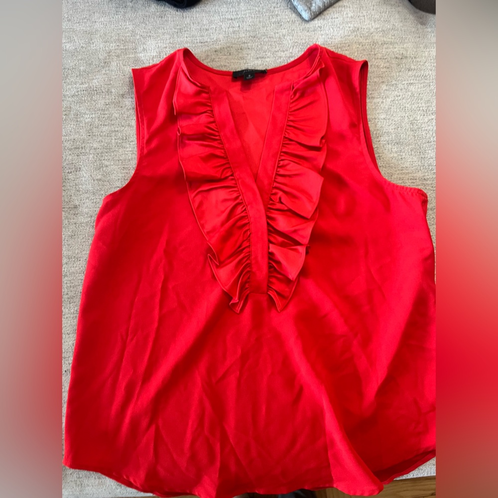 J. Crew Red Sleeveless Blouse with Ruffles